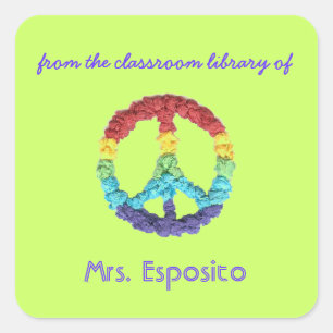 Peace sign personalized teacher gift bookplate square sticker