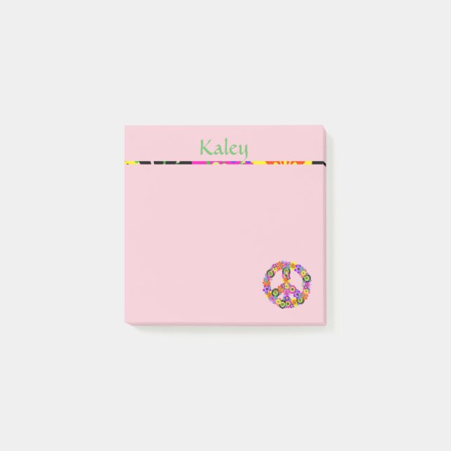 Peace Sign Personalized with Name in Pink Post-it Notes (Front)