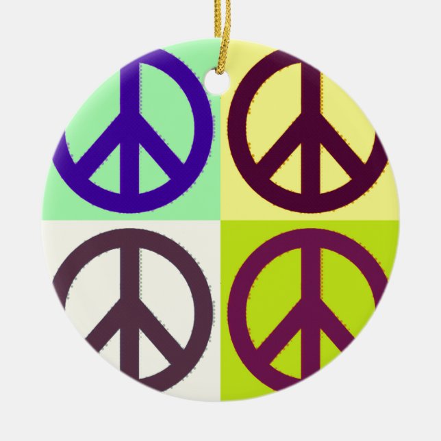 Peace Sign Pop Art Ceramic Ornament (Front)
