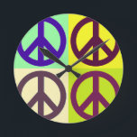 Peace Sign Pop Art Round Clock<br><div class="desc">Popular Culture Symbols - Peace Sign Symbol Digital Pop Art Work</div>