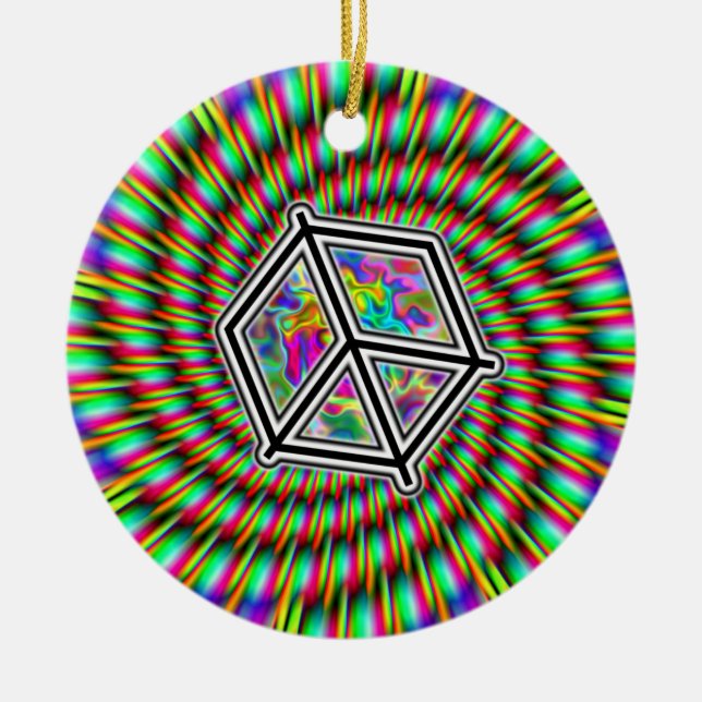 PEACE SIGN - RAINBOW SPIRAL CERAMIC ORNAMENT (Front)