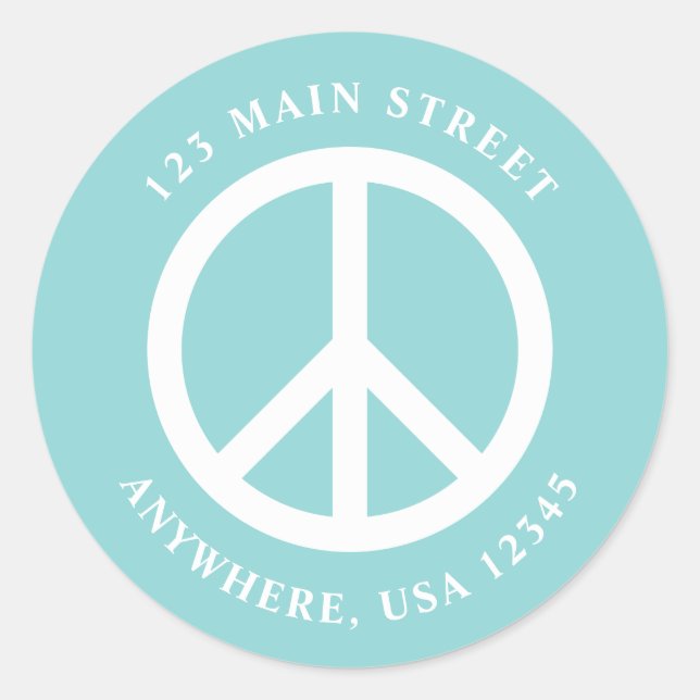 Peace Sign Retro Turquoise Address Label (Front)