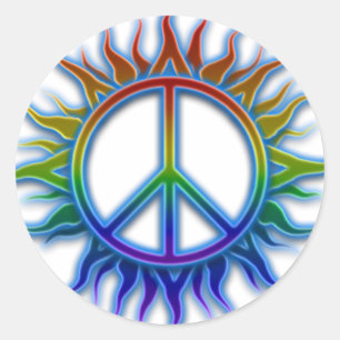 "Peace Sign Sun" Rainbow coloured peace sign Classic Round Sticker