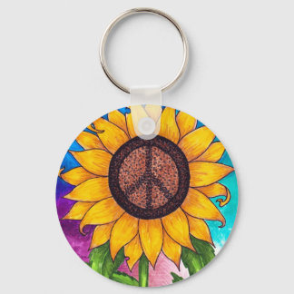 Peace Sign Sunflower # 2 Keychain