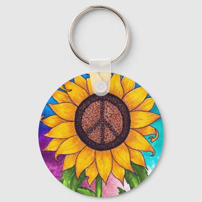 Peace Sign Sunflower # 2 Keychain (Front)