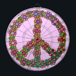 Peace Sign Symbol Flower Pretty Dartboard<br><div class="desc">A retro peace sign / peace symbol dartboard with tie dye colours and brightly coloured flowers / floral pattern over it. A colourful design for proud hippies / lovers of world peace. Pink background colour is customizable.</div>