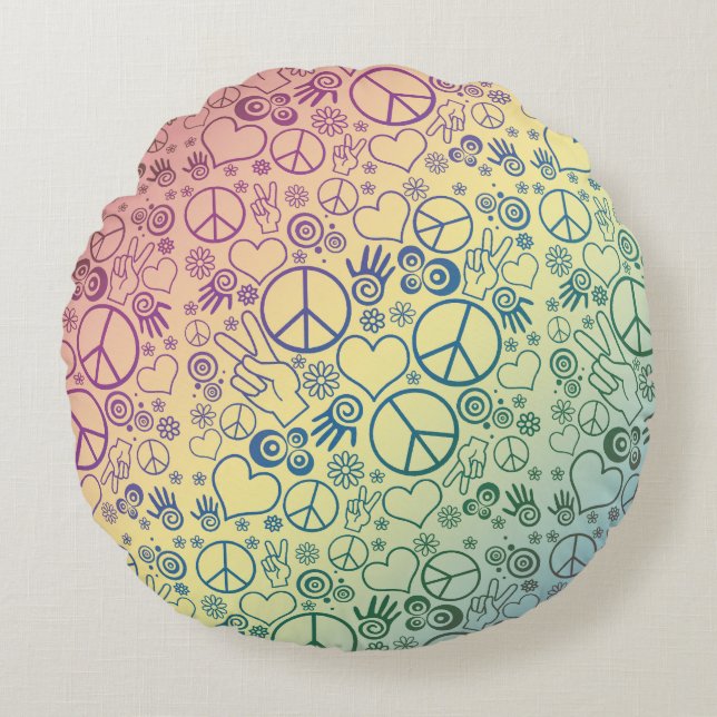 Peace Sign Symbol Rainbow Round Pillow (Front)