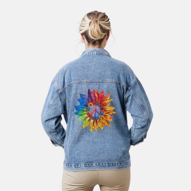 Peace Sign Symbol U.S. Colourful Sunflower Floral Denim Jacket (Model)