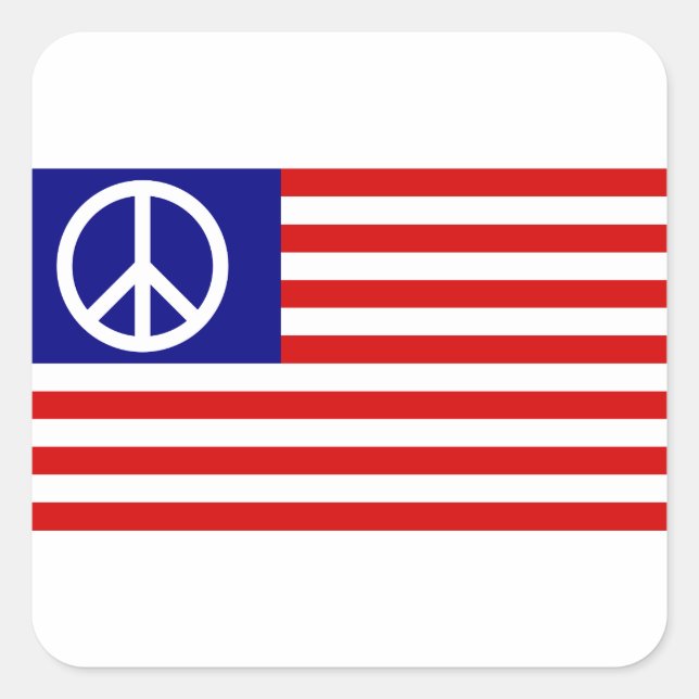 Peace Sign Symbol US Stars & Stripes American Flag Square Sticker (Front)