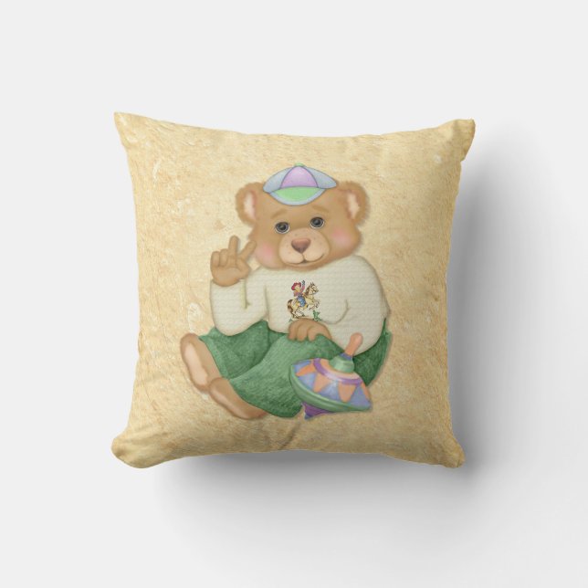 Peace Sign Teddy Bear Throw Pillow (Front)