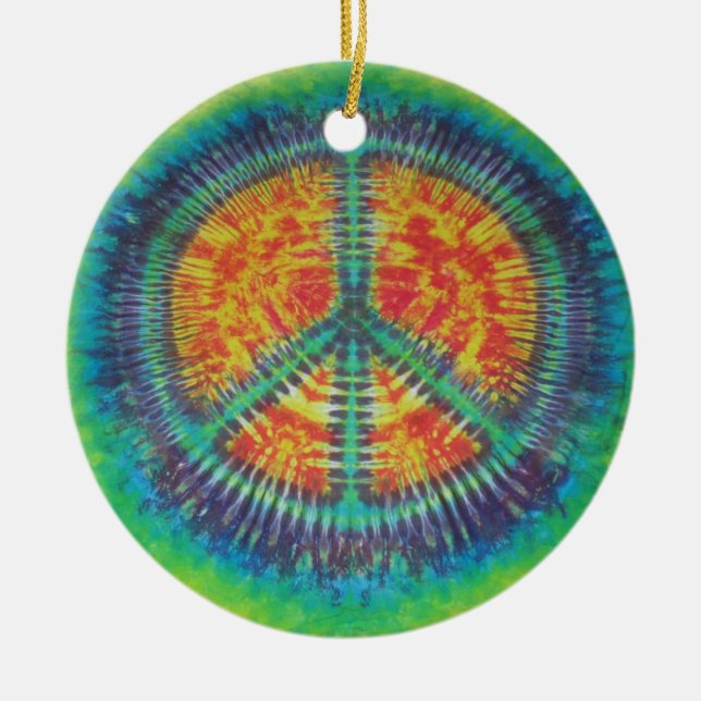 Peace Sign Tie Dye PhatDyes Ceramic Ornament (Front)