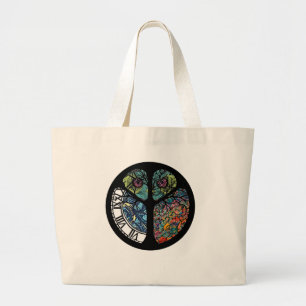 Peace Sign Tree Owl Colourful Design Large Tote Bag
