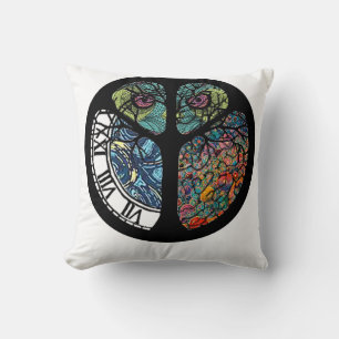 Peace Sign Tree Owl Colourful Design Throw Pillow