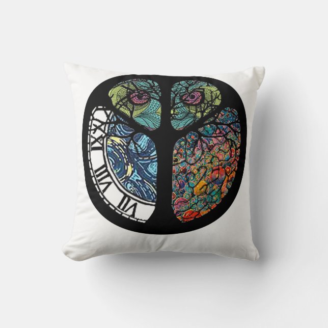 Peace Sign Tree Owl Colourful Design Throw Pillow (Front)