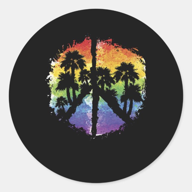 Peace Sign Tropical Graphic with Palm Trees Classic Round Sticker (Front)