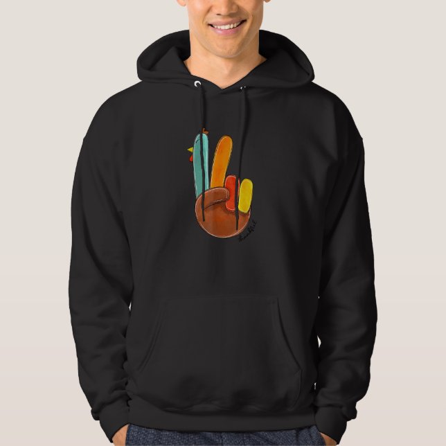 Peace Sign Turkey Hand Cool Thanksgiving Hippie Hoodie (Front)