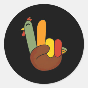 Peace Sign Turkey Hand Funny Thanksgiving Matching Classic Round Sticker