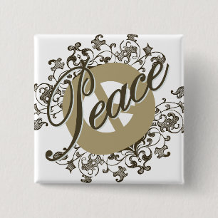 Peace Sign Vintage Brown 2 Inch Square Button