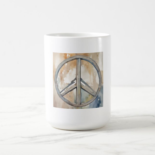 Peace Sign Watercolor Painting Art Coffee Mug (Center)