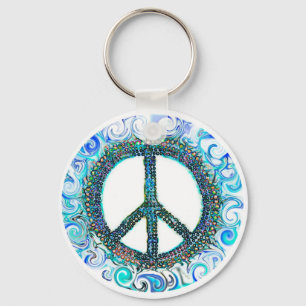 Peace Sign With Blue Waves Keychain