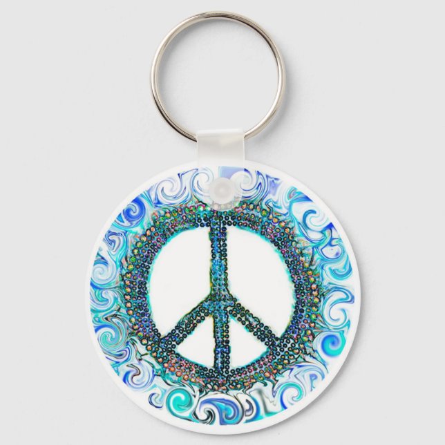Peace Sign With Blue Waves Keychain (Front)
