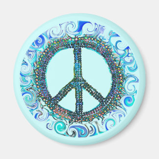 Peace Sign With Blue Waves Magnet