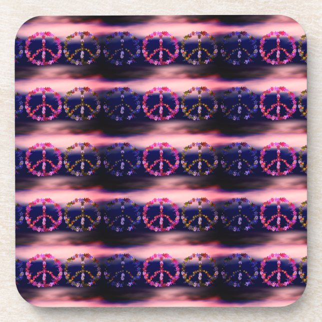 Peace sign with colourful flowers coaster (Front)