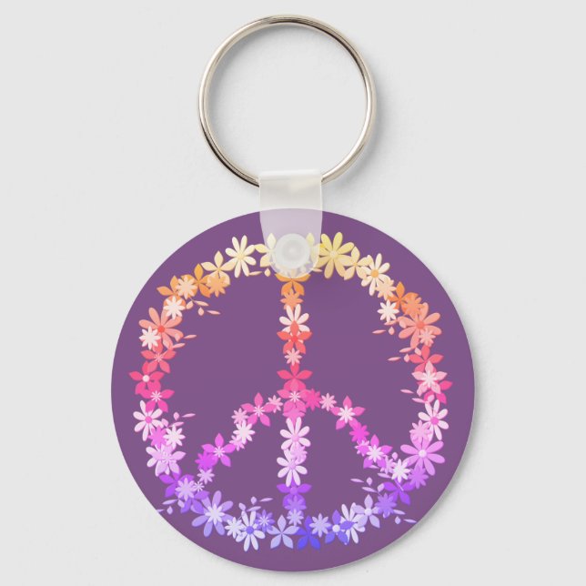Peace sign with colourful flowers keychain (Front)