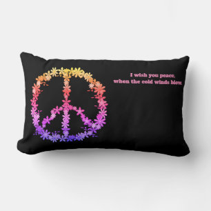 Peace sign with colourful flowers lumbar pillow