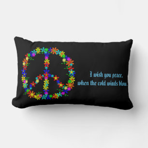 Peace sign with colourful flowers lumbar pillow