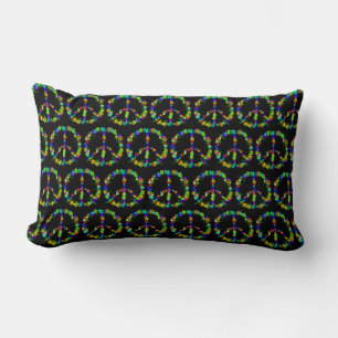 Peace sign with colourful flowers lumbar pillow