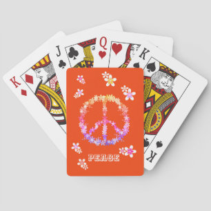 Peace sign with colourful flowers,Personalized Ca Playing Cards