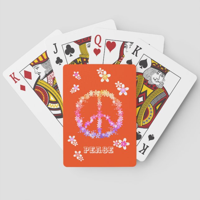 Peace sign with colourful flowers,Personalized  Ca Playing Cards (Back)