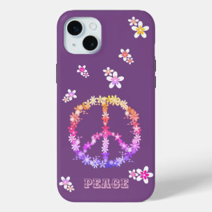 Peace sign with colourful flowers,Personalized  iPhone 15 Mini Case