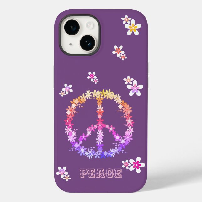 Peace sign with colourful flowers,Personalized  Case-Mate iPhone Case (Back)