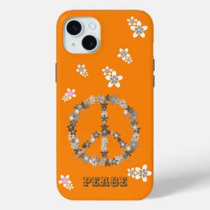 Peace sign with colourful flowers,Personalized iPhone 15 Mini Case