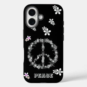 Peace sign with colourful flowers,Personalized  iPhone 16 Case