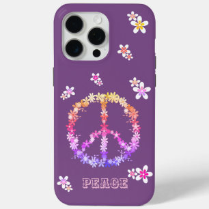 Peace sign with colourful flowers,Personalized  iPhone 15 Pro Max Case