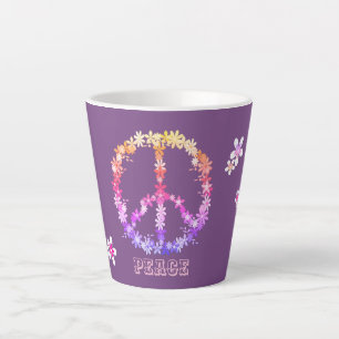 Peace sign with colourful flowers,Personalized Latte Mug