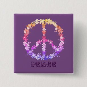 Peace sign with colourful flowers,Personalized tex 2 Inch Square Button
