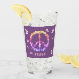 Peace sign with colourful flowers,Personalized tex Glass