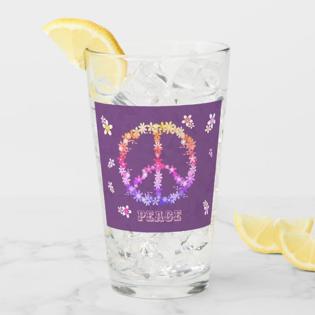 Peace sign with colourful flowers,Personalized tex Glass (Front Ice)