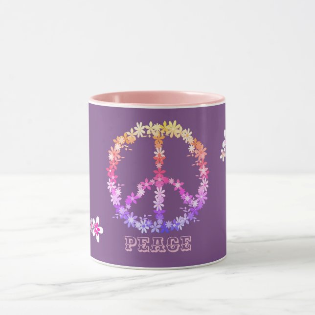 Peace sign with colourful flowers,Personalized tex Mug (Center)