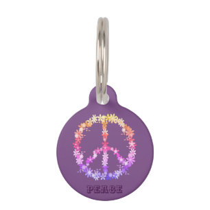Peace sign with colourful flowers,Personalized tex Pet Tag