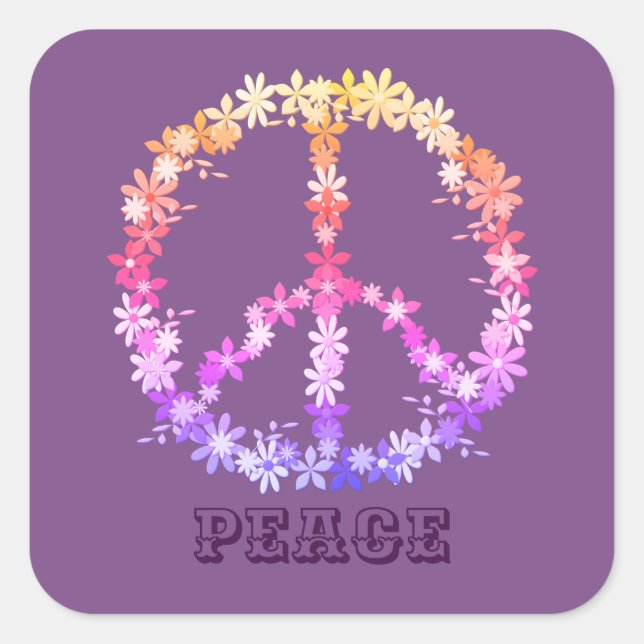 Peace sign with colourful flowers,Personalized tex Square Sticker (Front)