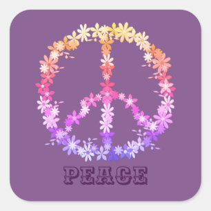 Peace sign with colourful flowers,Personalized tex Square Sticker