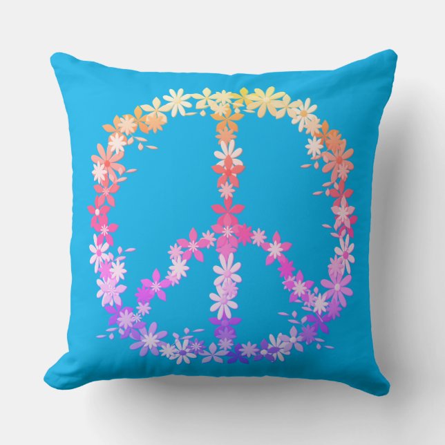 Peace sign with colourful flowers throw pillow (Front)