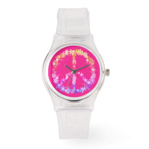 Peace sign with colourful flowers watch