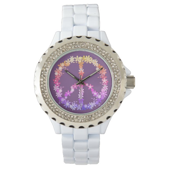 Peace sign with colourful flowers watch (Front)