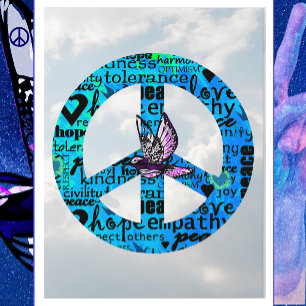 Peace Sign with Dove Happy New Year Postcard